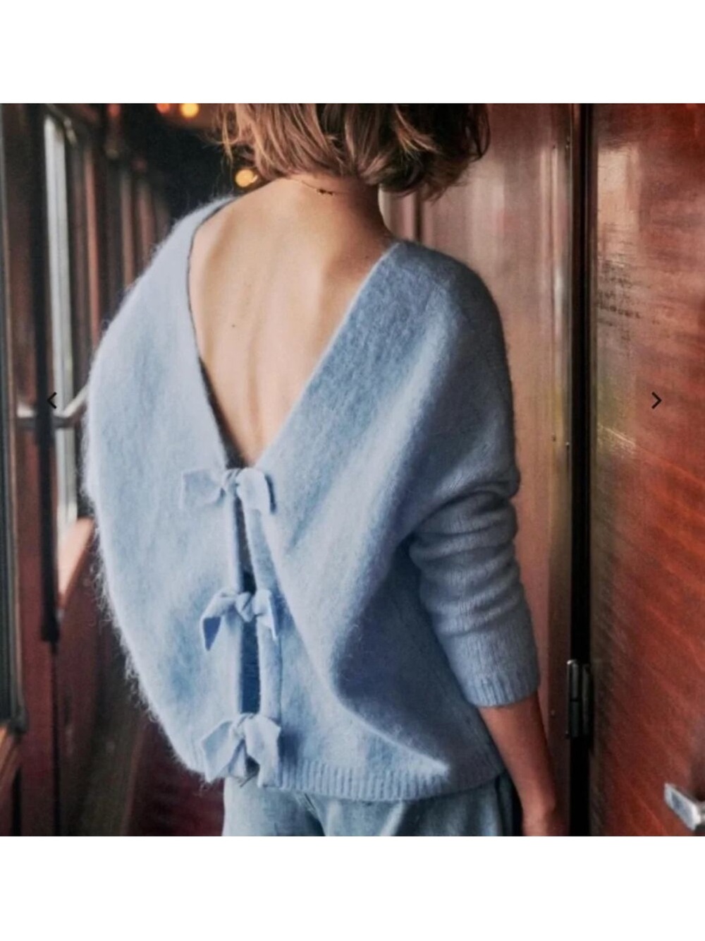 Sezane Sweater Aurette Jumper Light Blue Bow Cardigan Mohair Wool Small